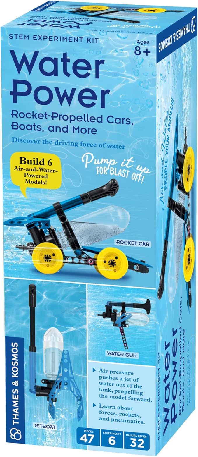 Thames & Kosmos Water Power STEM Experiment Kit | Build Your Own Rocket-Propelled Cars, Boats, and More! | Explore Physics of Air & Water, Pneumatics | 6 Models | Full-Color Manual & Experiment Guide