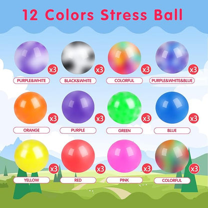 36 Pack Squishy Ball, Stress Balls Bulk for Adults, Anti-Anxiety and Fidget Balls to Relax, Birthday Gifts