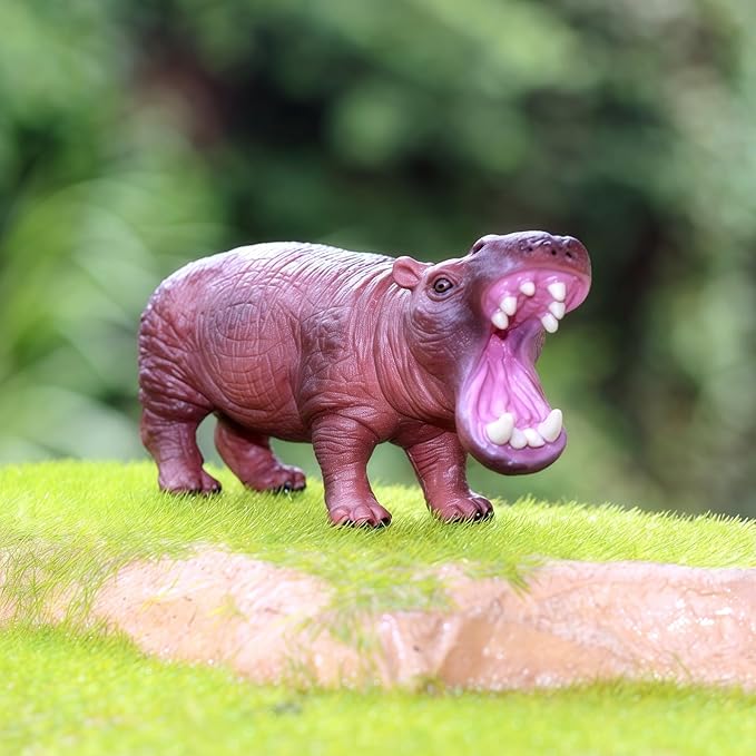 Gemini&Genius Safari Animal Toys, Hippo Figurine Toy, Wildlife World Action Figures, Great Gifts, Collection, Cake Topper, Storytelling Props and Room Decor for Kids 4 Years Old and Up