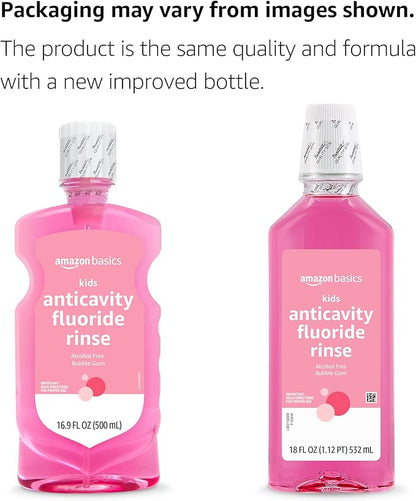 Amazon Basics Kids Mouthwash with Fluoride, Anticavity, Alcohol-Free Bubble Gum, 18 fl oz (Pack of 1)
