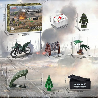 200+ Pcs Military Weapon Pack Accessories Toys Kits,STEM Military Soldier Style Weapon Sets,Swat Team Building Block Toys,Army Equipment Gear Sets,Christmas Birthday Gift for Boys,Teens,Adults