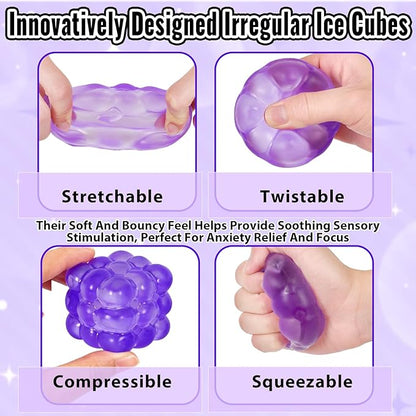 Ice Cube Squishy Fidget Toy, Standard Size 1.96 in Stress Ball for Adults and Kids, Puffwize Soft Textured Sensory Toy with Irregular Shape for Anxiety Relief and Improving Focus(Purple)