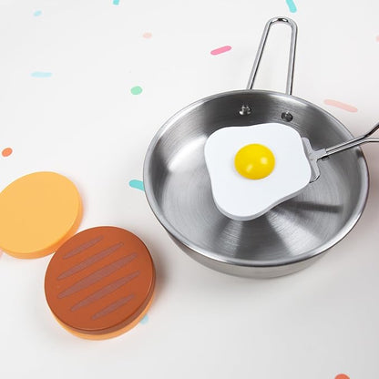 Story Magic Wooden Cooking Playset, 10+ Piece Wood Food & Stainless Steel Kids Cooking Pretend Play Kitchen Food Set, Toy Food for Kids Kitchen Set, Pretend Food, Toy Food for Toddlers & Kids Ages 4+