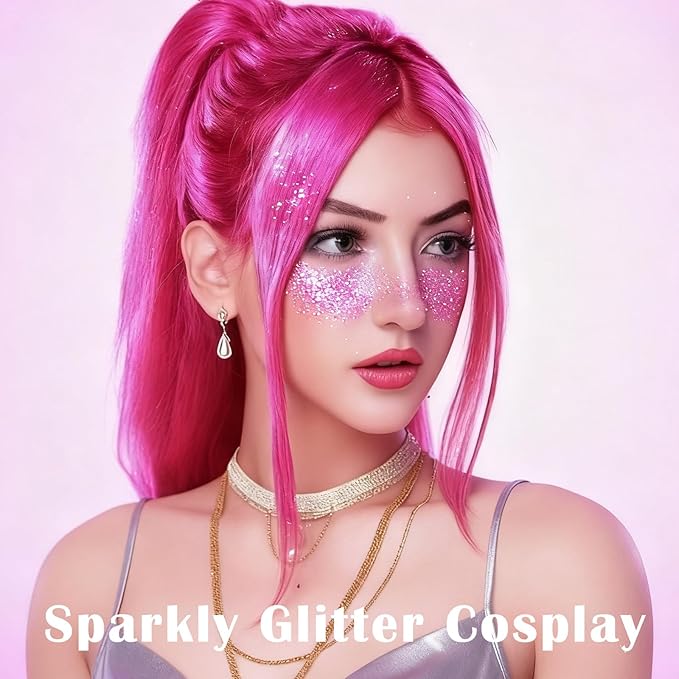 Pink Hair Glitter Stick,Cheer Body Face Glitter,Waterproof Singer Concert Music Festival Pink Out Accessories for Spirit Week,Halloween Shimmer Holographic Body Paint