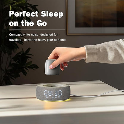 White Noise Machine with Smart Alarm Clock, 25 Soothing Sounds, Portable Sleep Sound Machine Aid for Baby, Kids, Adults, Office, Dimmable Timer, 7 Night Light Colors for Privacy Bedroom, Gray