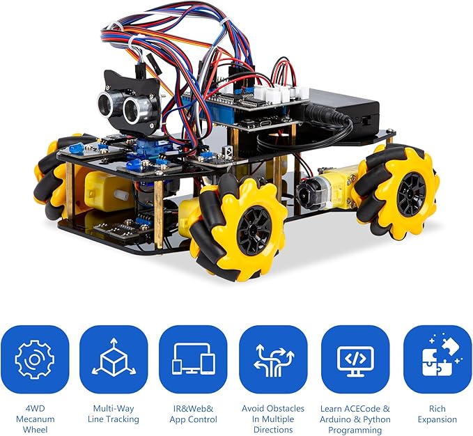 ACEBOTT Smart Robot Car Kit Compatible with Arduino, Robotics for Kids Ages 8-12 12-16, Electronic Programming Project/STEM Science Kits Coding Gifts for Adults and Youths