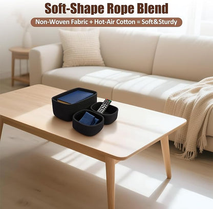 5-Pack Small Woven Rope Storage Baskets – 2 Sizes Organizer Bins for Closet, Shelf, Bookshelf, Nursery, Changing Table, Fabric Cube Boxes, Rectangular Shallow Bins for Bathroom, Toy & Home
