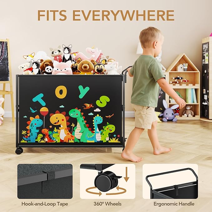BBLIKE Toy Box for Kids - 200L Extra Large Toy Chest Storage with Wheels for Boys and Girls, Toy Organizer Bin for Stuffed Animals, Toy Basket for Bedroom, Nursery, Living Room, Playroom, Black