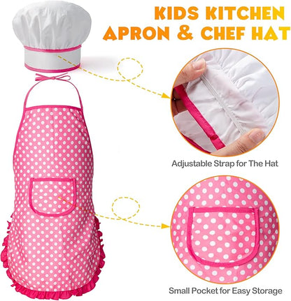 26PCS Play Kitchen Accessories, Kitchen Pretend Play Cooking Toys w/ Stainless Steel Cookware, Apron & Chef Hat,Pots and Pans Set, Cutting Foods, Great Learning Gifts for Toddler & Boys Girls