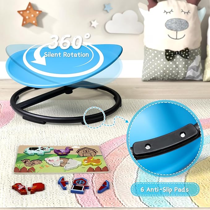 Kids Sensory Swivel Chair, Sensory Spin Chair for Autism Kids, Body Coordination Training Chair, Spin Seat, Metal Base, Non-Slip Design