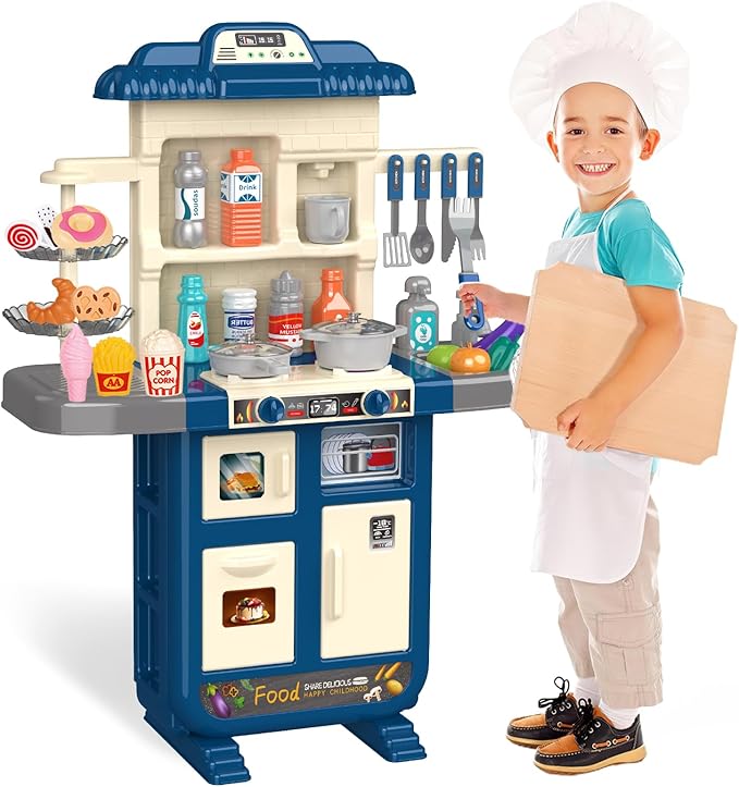 Play Kitchen Toys for Kids - 46-Piece Realistic Kitchen Set with Lights, Sounds, and Spray Function - Perfectly Gift for Ages 3+