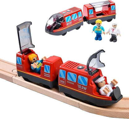 Giant bean Battery Operated Electric Locomotive Magnetic Train Set for Wooden Train Tracks, Powerful Engine Compatible with Most Brands, Wood Train Track Toys for Kids 3+