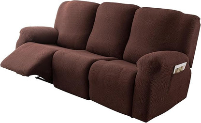 Genina Recliner Cover Stretch Couch Covers, Sofa slipcover for Reclining Couch Thick Jacquard Furniture Protector Washable (Chocolate, 3 Seat)