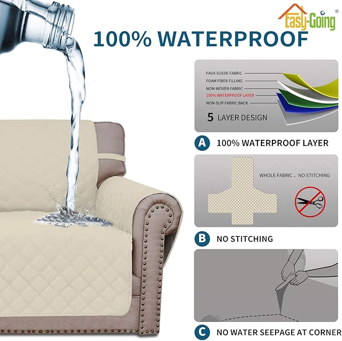 Easy-Going Sofa Slipcover Oversized Sofa Cover Waterproof Couch Cover Furniture Protector Cover Pets Covers Washable Non-Slip Fabric Pets Kids Children Dog Cat (Oversized Sofa, Ivory)