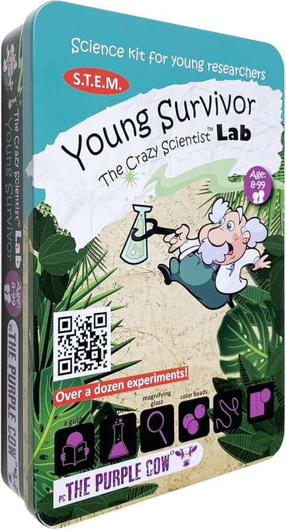 The Purple Cow - Young Survivor, Science Kits for Kids from The Famous Crazy Scientist Lab - Survival Skill Box. Kids Science Kits. STEM Educational Games for Kids, Young Survivor Skills, 191