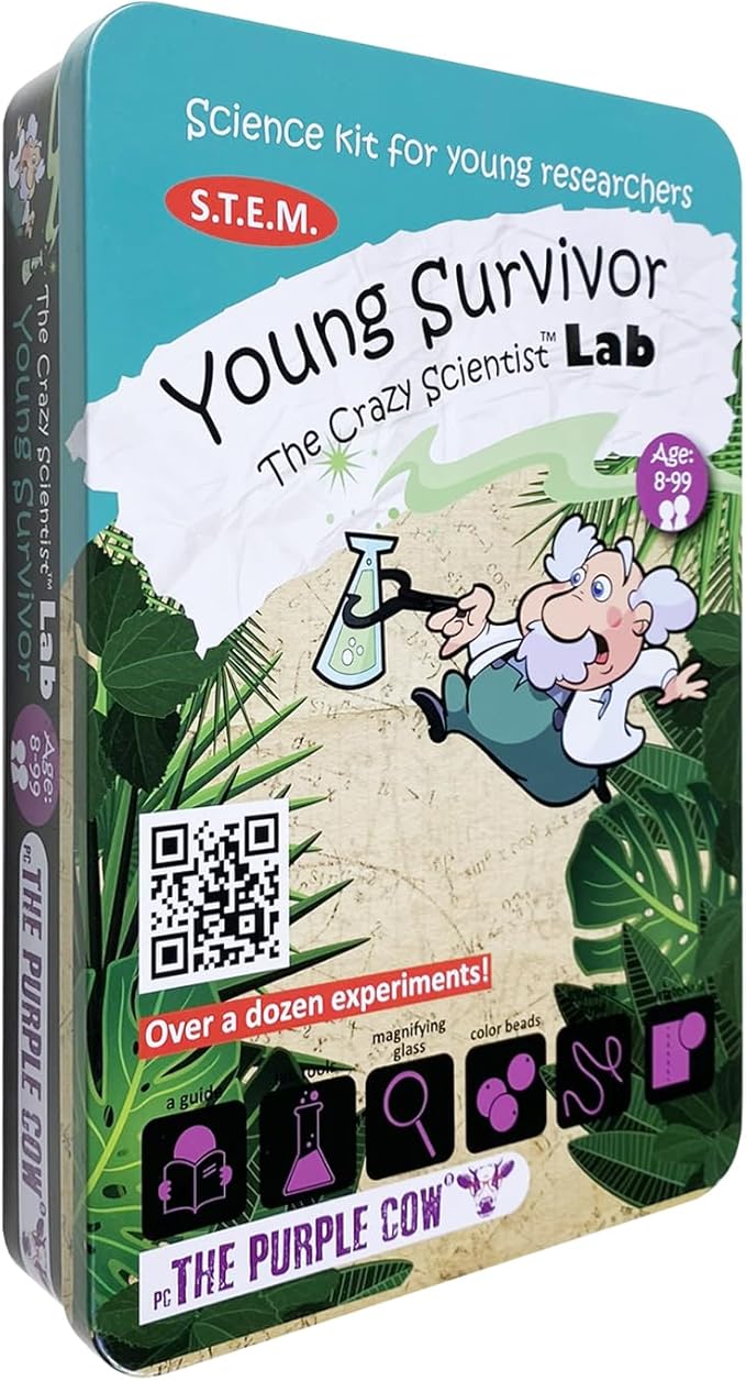 The Purple Cow - Young Survivor, Science Kits for Kids from The Famous Crazy Scientist Lab - Survival Skill Box. Kids Science Kits. STEM Educational Games for Kids, Young Survivor Skills, 191