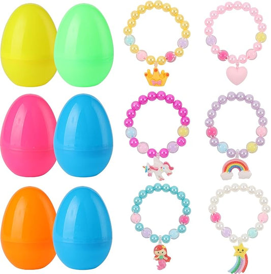 xutengy 12Pcs Easter Egg Fillers Beaded Bracelets，Surprise Easter Egg Toy for Boys Girls Toddlers Easter Basket Stuffers Gifts Party Favors Gifts