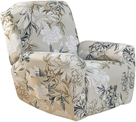NILUOH Stretch Recliner Cover 4 Pieces Printed Lazy Boy Chair Covers Floral Patterned Recliner Sofa Slipcover Anti-Slip Fitted Furniture Protector with Elastic Bottom, A3