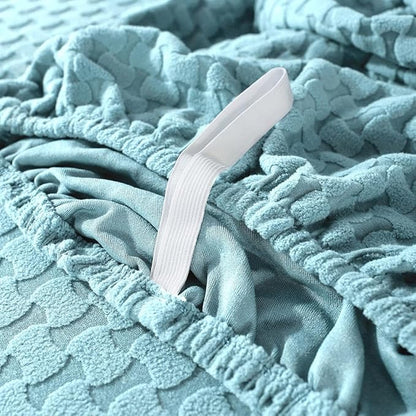 vctops 4 Pieces Jacquard Plush Recliner Slipcovers Stretch Soft Sofa Couch Cover Anti-Slip Solid Color Furniture Protector with Elastic Bottom for Kids Cats Dogs (Sky Blue,1 Seat)