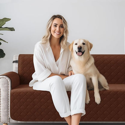 CHUN YI Oversized Couch Cover, Water Resistant Sofa Cover Slipcover for 4 Cushion Sofa, Washable with Adjustable Strap Storage Pocket for Living Room Dog Pet (Oversized Sofa, Chocolate)