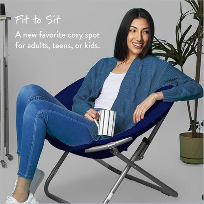 Urban Lifestyle Super Soft Faux Fur Saucer Chair with Folding Metal Frame, Navy, 29"X32"X22"