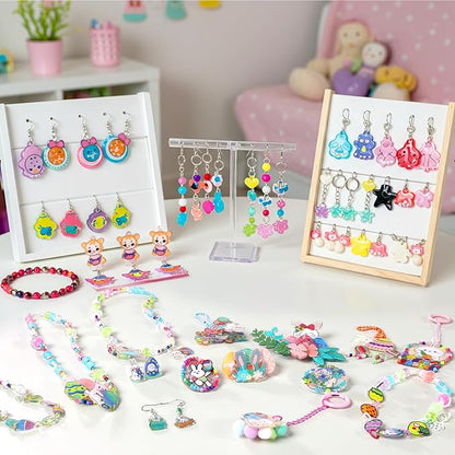 Auihiay 145 Pieces Shrink Plastic Sheet Kit Include 20 PCS Shrinky Paper with 125 PCS Keychains Accessories for Kids Creative Craft