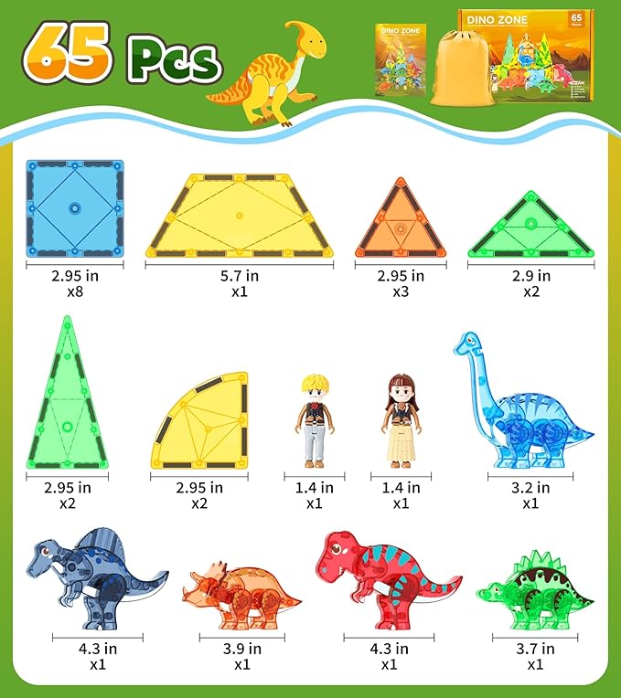 Magnetic Tiles Dinosaurs Magnet Building Blocks Toys for Kids Ages 3-5 4-8 8-12 Creative Animals Educational Stack Tile Construction for Boys Girls Toddlers 5-7 Year Old to STEM Learning