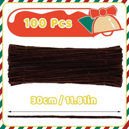 Pipe Cleaners, 100PCS Christmas Pipe Cleaners Craft Supplies, Dark Brown Pipe Cleaners Bulk Fuzzy Sticks for DIY Art and Craft Projects Home Decoration
