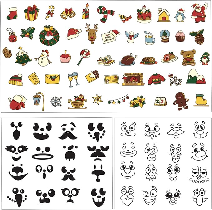 JOYIN Christmas 20 Pcs Make-a-face Stickers, 10 Pcs Coloring Book, 10 Pcs Rainbow Color Scratch, Christmas Art & Craf Kit Combo Set for Kids Girls and Boys, Holiday Presents and Party Favors