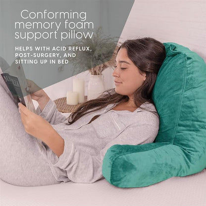 Milliard Reading Pillow with Shredded Memory Foam, Large Adult Backrest with Arms, Back Support for Sitting Up in Bed with Washable Cover (Sit up Pillow) Teal