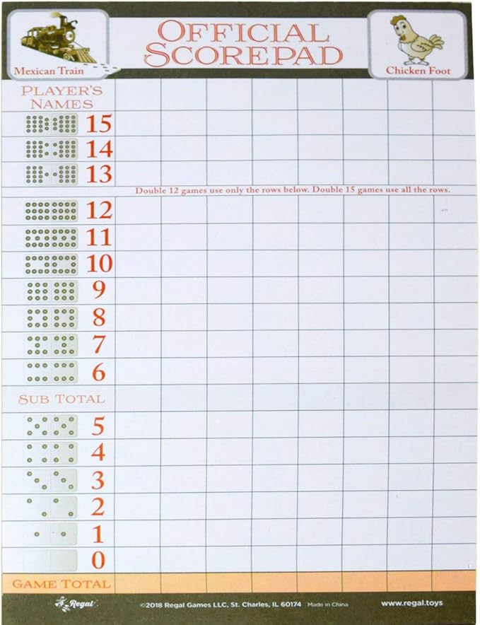Regal Games Mexican Train Score Pads & Chicken Foot Dominoes Game for Adults - Ideal for Family Fun Game Night and Travel - 100 Sheets (8.25" x 5.5")