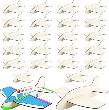24 Pack Unfinished Wooden Airplane Model Toys DIY Model Planes Wood Plane kit Handcraft Plane to Paint for Kids School Art Activity Birthday Carnival Party (Color Style 1)
