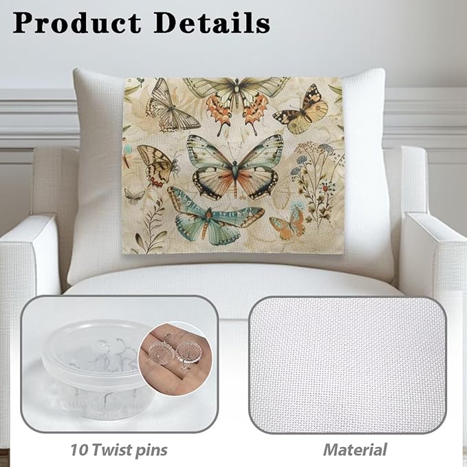 Retro Butterfly Recliner Headrest Cover Fabric Sofa Headrest Slipcovers Pet Scratch Resistant Couch Headrest Covers Furniture Protector for Home Couch Loveseats Decoration Set of 2