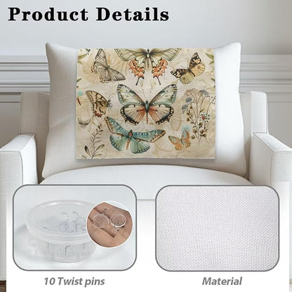 Retro Butterfly Recliner Headrest Cover Fabric Sofa Headrest Slipcovers Pet Scratch Resistant Couch Headrest Covers Furniture Protector for Home Couch Loveseats Decoration Set of 2