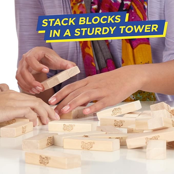 Hasbro Gaming Jenga Classic Game with Genuine Hardwood Blocks,Stacking Tower Game for 1 or More Players,Kids Ages 6 and Up