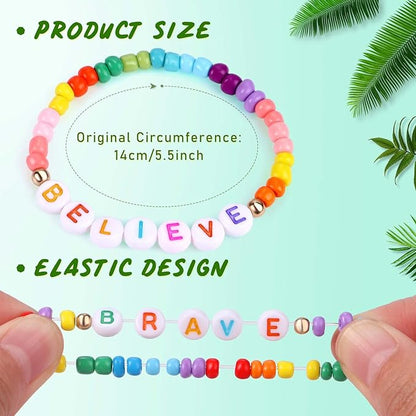 Lorfancy 12Pcs Kids Bracelets for Girls Letter Beads Bracelets Toddler Baby Cute Friendship Princess Stretchy Pretend Play Bracelet Costume Jewelry Accessories (A-12 pcs)