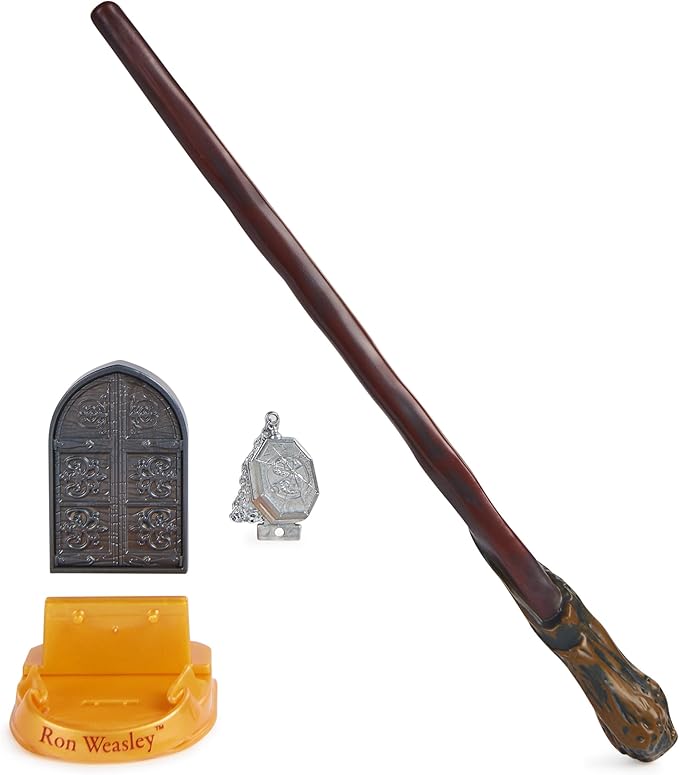 Wizarding World Harry Potter, 12-inch Magical Collector Ron Weasley Wand with Stand & Die-cast Icon, Magical Artifacts Series
