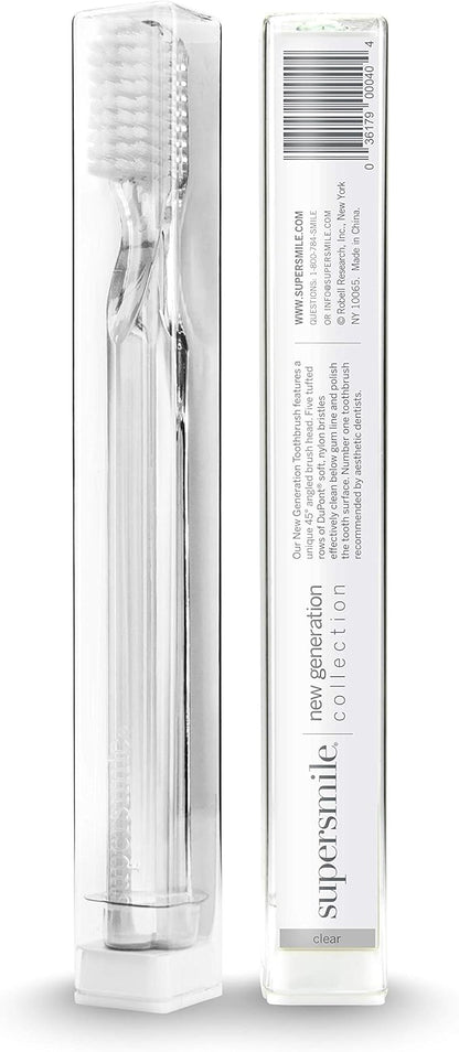 Supersmile New Generation Toothbrush w/Patented 45° Soft Nylon Bristles - Whitening Tooth Brush w/Ergonomic Handle Guarantees ADA Recommended Brushing Angle for Adults & Children (Clear),1 Count