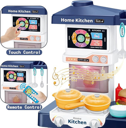Kids Play Kitchen Toy Playset, Toddler Kitchen Toy Accessories Set w/Remote Control, Real Sounds & Light, Play Sink & Pretend Steam, Birthday for Boy Girl 3 4 5 6 7 8 Year Old