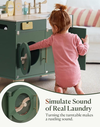ROBUD Kids Play Kitchen - Wooden Multi-Function Washing Machine for Kids Kitchen Playset - Pretend Toddlers' Kitchen Toy Washer with Accessories - Perfect Baby Gift for Ages 3-8