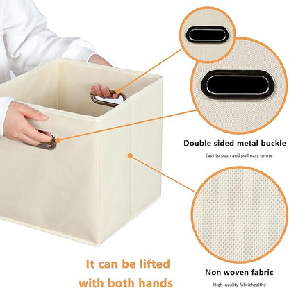 Fabric storage bins Cubes, Fabric Cube Organizer with Handle, Foldable Cube Bins for Cloth or Accessary Storage, 11x11x11, Set of 10, (Creamy White)