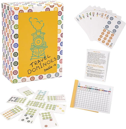 Extguds Mexican Train, Mini Dominoes Game:105 Cards+1 Instruction+1 Scoresheet,Double 12 and Double 9 Dominoes Set,2-10 Players,Dot Dominoes,Travel Dominoes