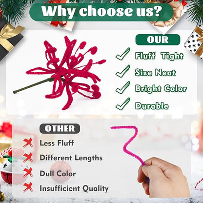 LOKUNN Pipe Cleaners, 200 Pcs Dark Green Pipe Cleaners Craft Set, Solid Color Chenille Stems, DIY Arts and Crafts with Adhesive Eyes and Storage Box, Christmas Halloween Decoration Art Supplies