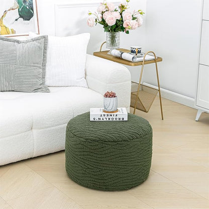 Pouf Ottoman Stuffed 20x20x12 Inches Floor Pouf Plush Fiber Ottoman Foot Rest Under Desk Foot Stool for Living Room Bedroom (Green)