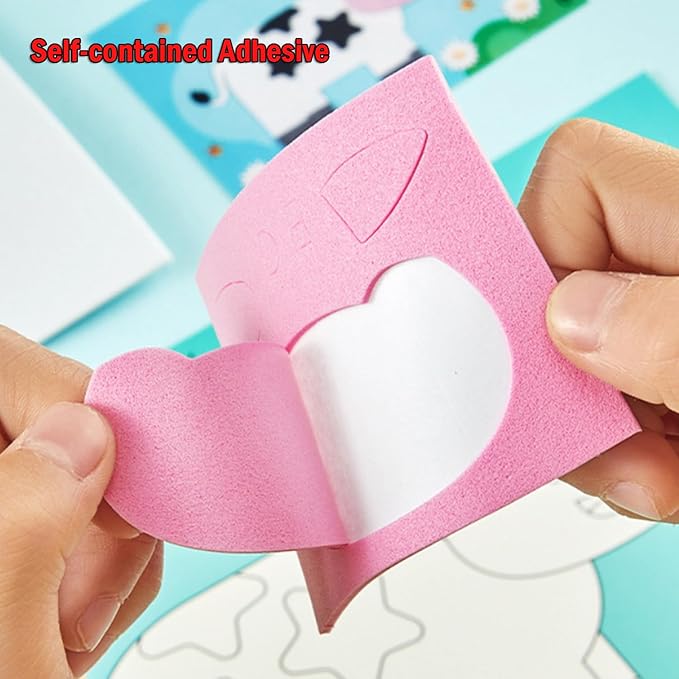 3D EVA Foam Stickers for Toddlers 12PCS Sticky Foam DIY Craft Preschool Art Class Drawing Sticker Puzzle Art Kit for Kids Boys Girls (Cartoon Animals B)