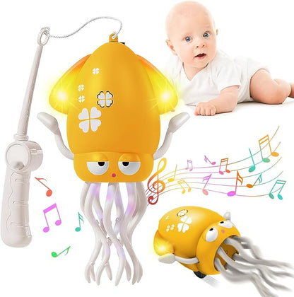 Plnmlls Dancing Octopus Toy,Tummy Time Toys,with Music and LED Light,Built-in Rechargeable Battery and Volume Can be Turned Off for 6-12 12-18 36 Months Walking Toddler Birthday Gift(Amber)