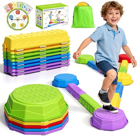 HYES Balance Beams Stepping Stones for Kids, Obstacle Courses Sensory Toys for Toddlers, Non-slip Jumping Step Stones Balance Beam Indoor & Outdoor Play Games Birthday Gifts for Boys Girls 3-5