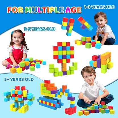 Magnetic Building Blocks, 1.65 inch Large Magnetic Stacking Cubes for Toddlers, Sensory & Montessori Toys for Boys & Girls 1 2 3 Years Old (24 PCS)