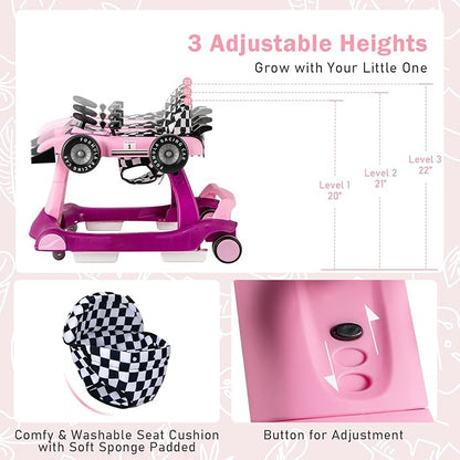 BABY JOY 4-in-1 Baby Walker, Foldable Activity Walker with Adjustable Height & Speed, Music, Lights, Anti-Rollover, Toddler Push Walker, Baby Walker with Wheels for Boys Girls 6-18 Months (Purple)