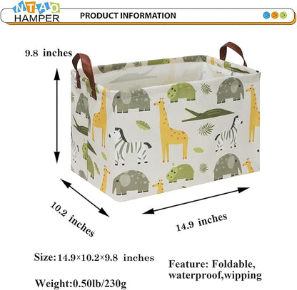NTAOHAMPER Rectangular Green Storage Basket,Collapsible Gift Basket with Handles,Kids Toys/Books Box,Room Decor(Green Animal)